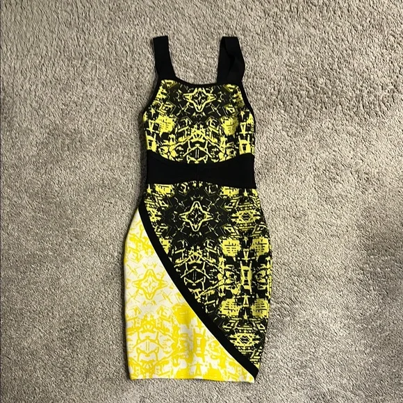 House of CB | Dresses | House Of Cb Yellow And Black Patterned Bandage Dress  | Poshmark